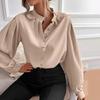 Women Shirt Stand Collar Lantern Long Sleeve Single Breasted Shirt Tops Solid Color Loose Fit Casual Shirt
