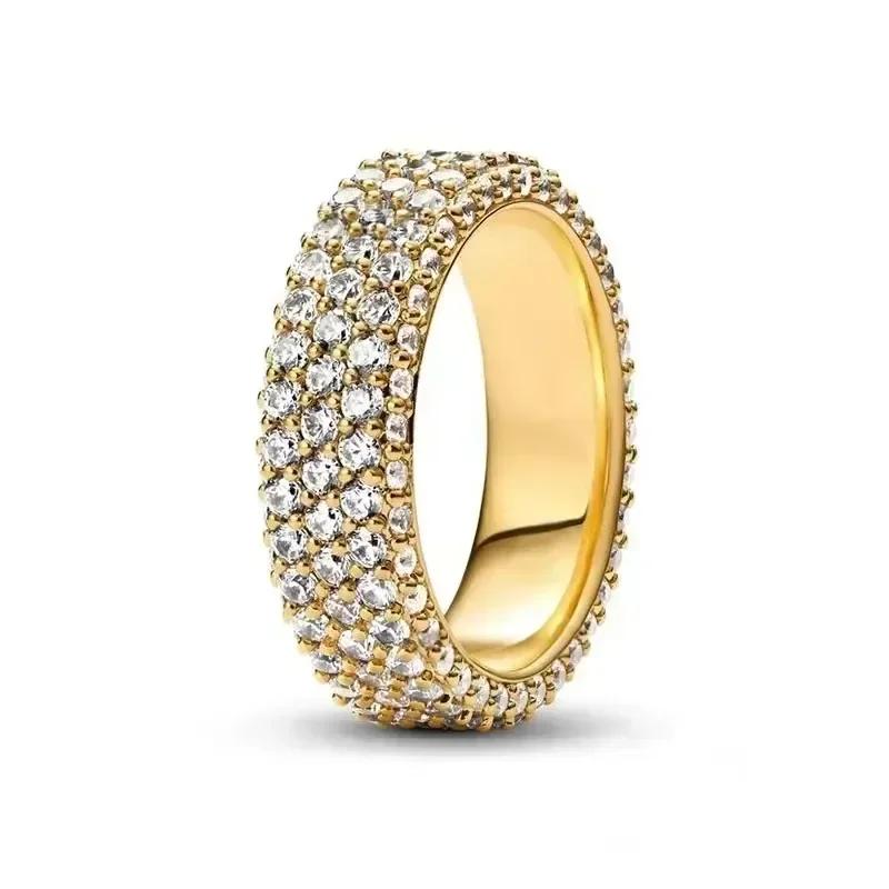 Горячая Распродажа Исключительное Кольцо Серии Gold из Стерлингового Серебра 925 Пробы, Искрящееся Кольцо-Корона в Форме Сердца, Модное Шарм Украшение Подарок