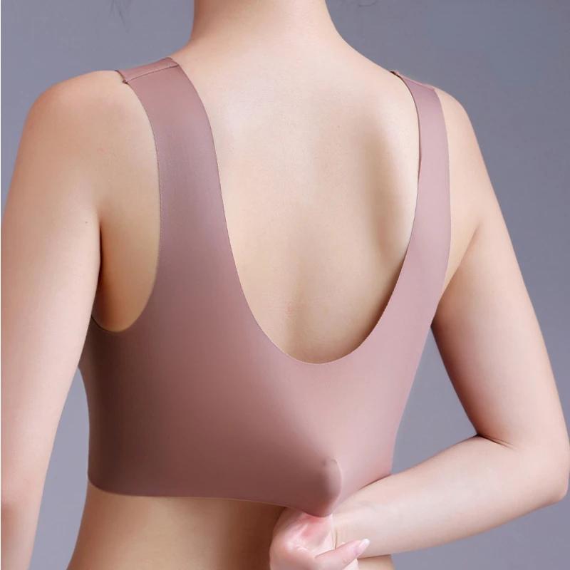 Sexy Lace Bras for Women Perspective Full Cup Solid Color Brassiere V-Neck Seamless Crop Top Female Push Up Breathable Lingerie