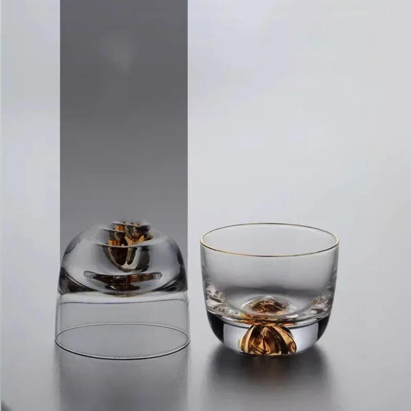 100 мл Стеклянная чашка для вина Sunset Golden Mountain, стеклянные чашки для вина, ретро-японский чай, стеклянная чашка с золотым краем, домашние чашки для чаепития и воды