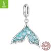 Exquisite Fantasy Blue Fishtail S925 Sterling Silver Pendant Charm for DIY Bracelet