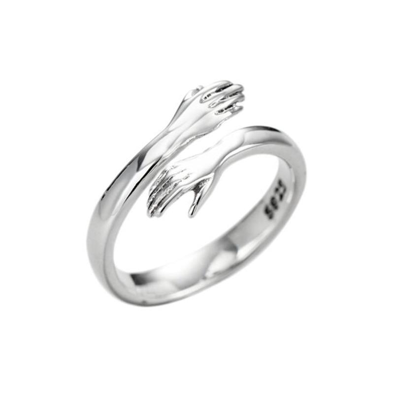 New Creative Personality Simple Fashion 925 Sterling Silver Jewelry Hug Hand Peace Love Exquisite Opening Rings R092