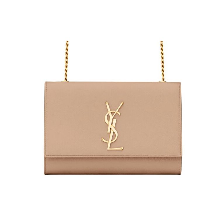 Saint Laurent Kate Gold Logo Grainy Leather Chain Crossbody Bag Small Women bags Dark-Beige 469390BOW0J2721