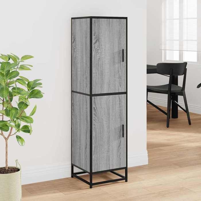VidaXL Buffet haut sonoma gris 35,5x35x139 cm bois d'ingénierie métal, armoire latérale, armoire de rangement haute, vitrine 849057