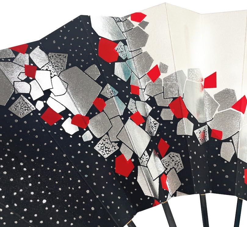 Асакуса Кимоно Рынок веер с узором из гальки на черном и белом черном 9 см 5 минут в Киото этап практики складывания Майсэнсу, фон, роспись, [Сделано