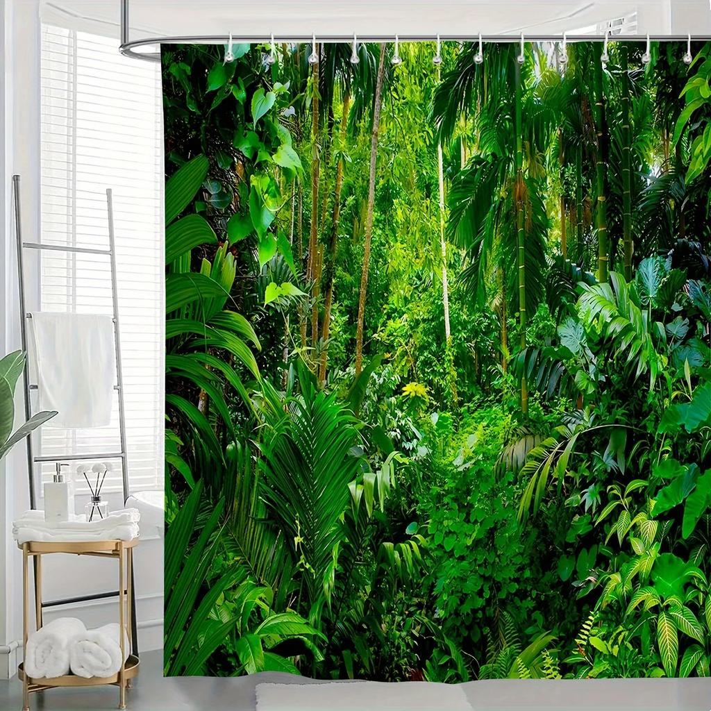 Элегантная водонепроницаемая шторка для душа с дизайном «Зеленый лес и листья» – Идеально подходит для того, чтобы привнести красоту природы в вашу ванную комнату