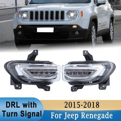 Для Jeep Renegade 2015-2018 Передний бампер Светодиодная дневная ходовая фара ДХО с указателем поворота Противотуманная фара