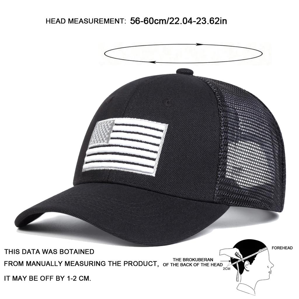 Unisex American Flag Embroidery Baseball Net Caps Outdoor Adjustable Spring and Summer Casual Sunscreen Hat