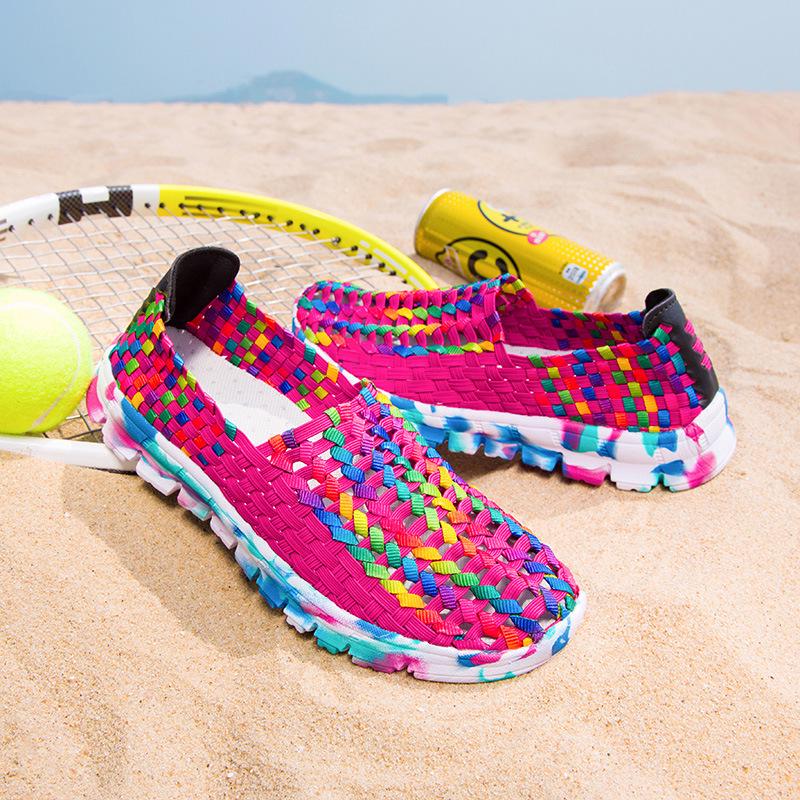 2019 New Women Shoes Summer Flat Female Loafers Women Casual Flats Woven Shoes Sneakers Slip On Colorful Shoe Mujer Plus Size 41