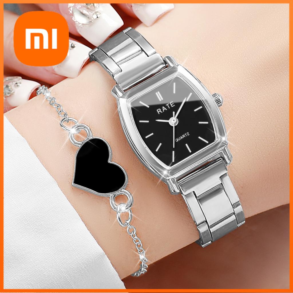 Xiaomi 2 шт. Модные кварцевые часы для женщин, часы со сплавным ремешком, женские часы, набор с браслетом-сердечком, Reloj Mujer, часы для девочек (Без коробки)