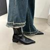 Остроносые европейские и американские короткие ботинки женские новые 2025 осень и зима женские ботинки модные на толстом каблуке тонкие ботинки нишевый дизайн ботинки Мартин