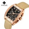 WWOOR Модные квадратные мужские часы с ремнем Кварцевый механизм Премиум водонепроницаемые мужские часы