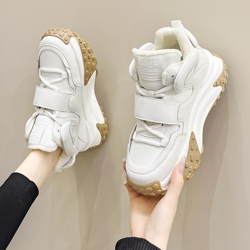 High-top Daddy Cotton Shoes New All-match Leather Thick-soled Inner Heightened Plus Velvet Casual Sports Small White Shoes for Women