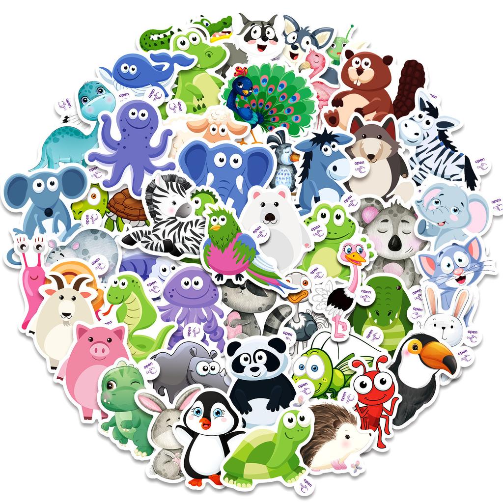 100 Children's Cute Little Animals Graffiti Stickers Easy To Tear with Small Handle Cartoon DIY Baby Stickers