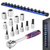 14-Piece 9.5mm Drive Socket Wrench Set with Ratchet Wrench, Ratchet Handle, Rotation Direction Switch, Quick Release, 8-17mm Bit Sockets, H3,