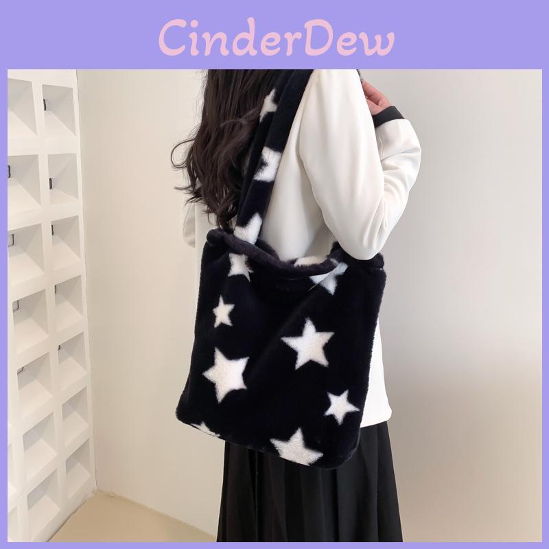 Street Style Plush Tote Bag For Women With Heart Design And Synthetic Leather Interior