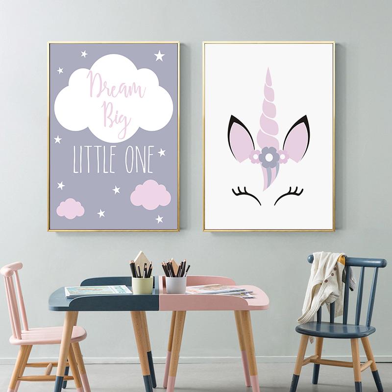 Pink Unicorn Nursery Wall Art Poster Love Quotes Print Moon Stars Canvas Painting Nordic Picture Kids Baby Girl Room Decoration