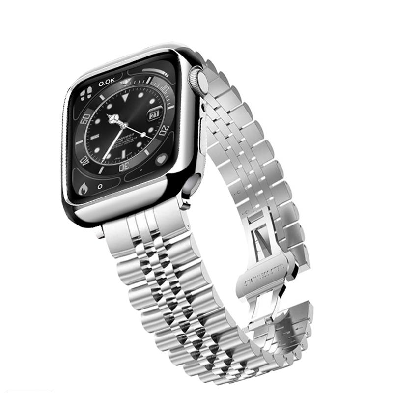 Ремешок для часов из нержавеющей стали для Apple Watch 6 5 4 3 2 Band Five Beads Luxury Metal Remezzo Bracelet For iWatch 6 5 Band 45 мм 49 мм