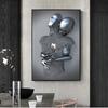 3D Love Heart Grey Art Painting On Canvas Metal Figure Statue Art Posters and Prints Wall Pictures for Living Room Home Decor