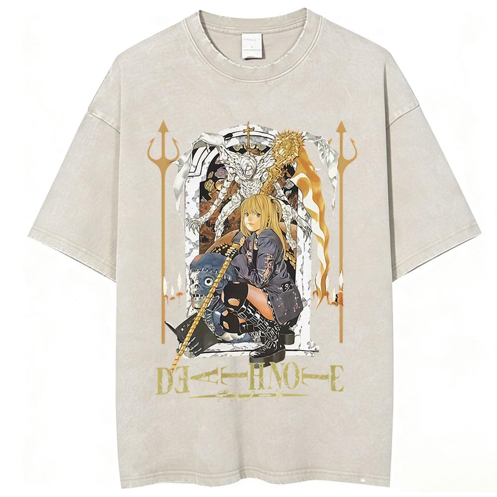 Vintage Washed Anime Death Note Misa Amane Print T Shirts Men Women Clothing Cotton Casual Tshirt Fashion Short Sleeve Tshirts