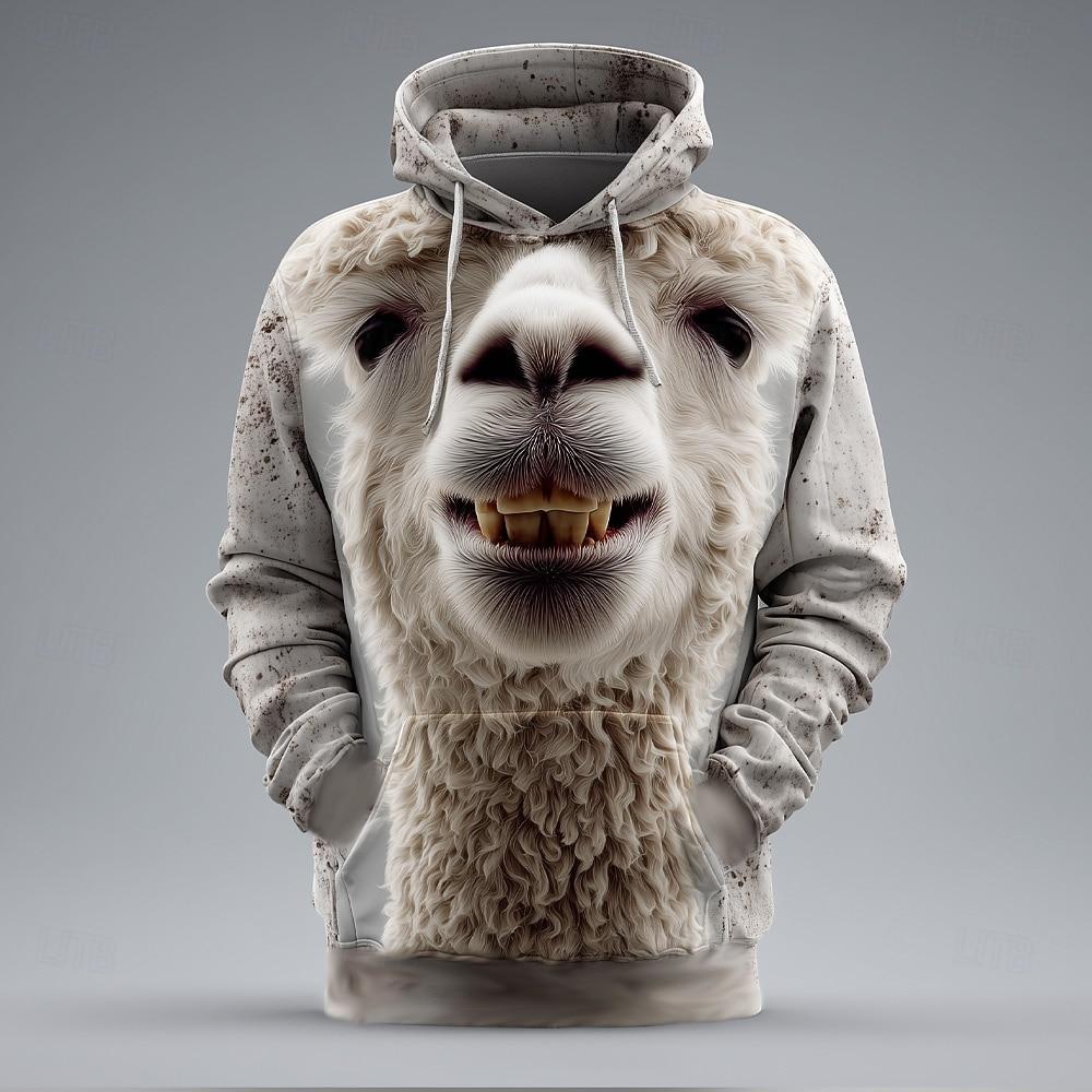 Мужская толстовка с капюшоном и оптической иллюзией животного, модная крутая с круглым вырезом, для дома, вечеринки, уличной одежды, белая, коричневая, на шнурке, осенне-зимняя, дизайнерская