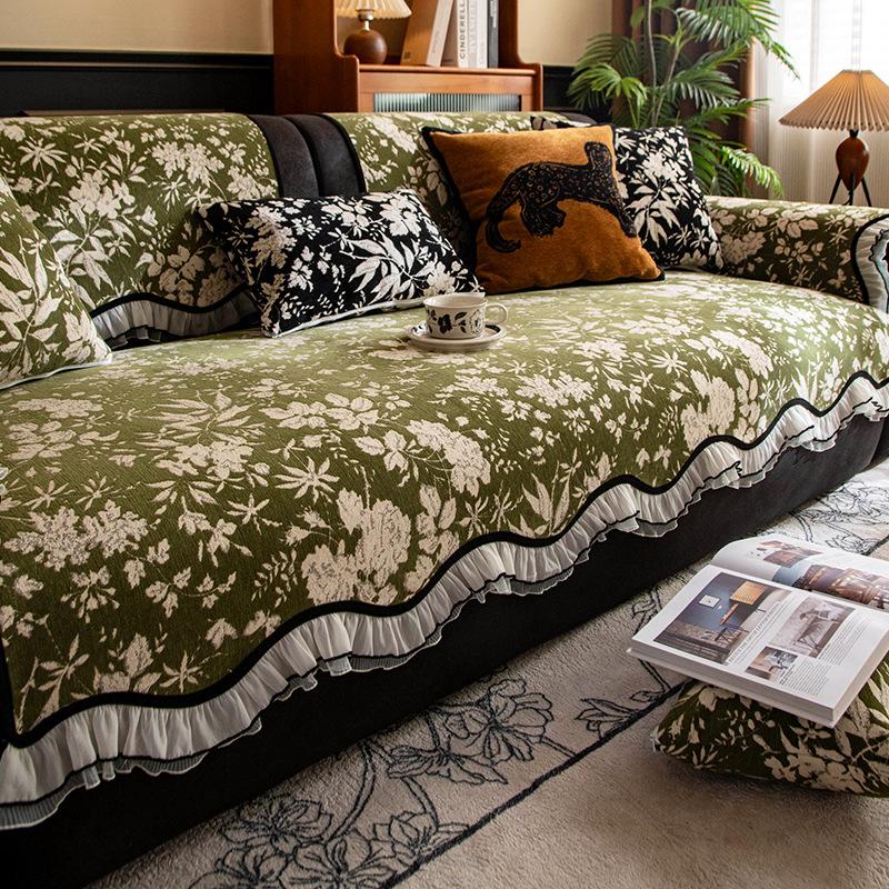 Подушка для дивана нестандартной формы 2025 новая ретро высококлассная четырехсезонная шениловая нескользящая фиксированная накидка на диван