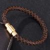 Retro Men Brown Leather Bracelet Charm Gold Color Clasp Bangles Jewelry Birthday Gift