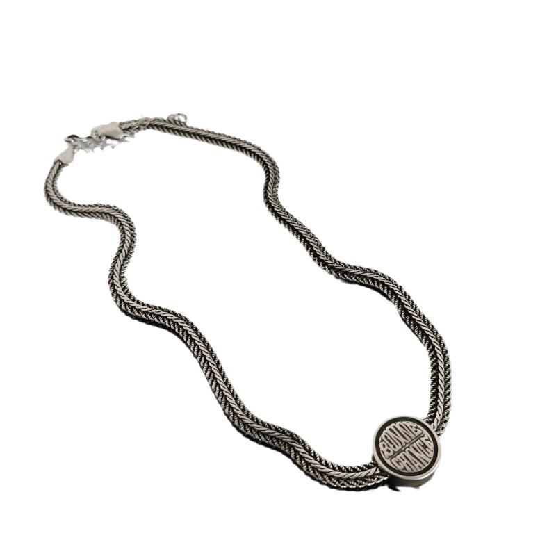 Minimalist Retro Silver-Plated Geometric Circle Pendant Necklace Women Men Layered Chain Statement Jewelry