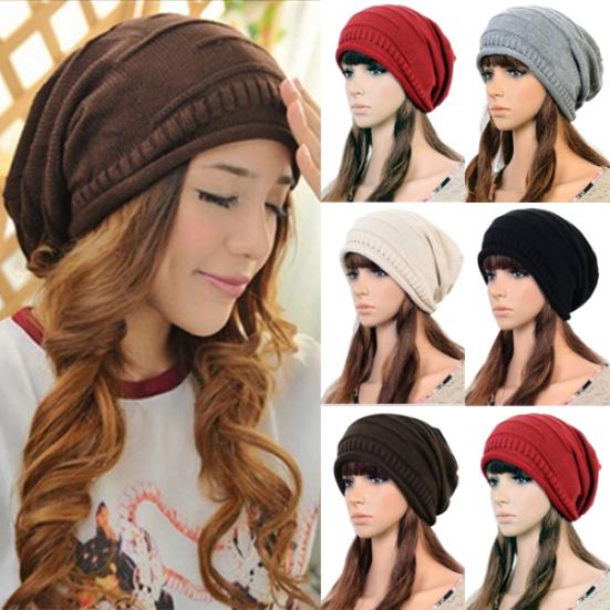 Unisex Winter Plicate Baggy Beanie Knit Crochet Ski Cap Oversized Slouch Hat