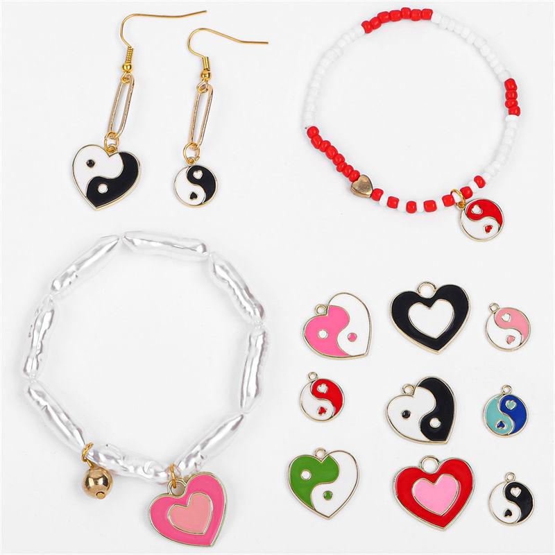 4 шт., подвески из сплава с масляной эмалью, подвески в форме сердца Тай-Чи, бусины для изготовления ювелирных изделий, ожерелье, браслет, серьги, ремесла, фурнитура