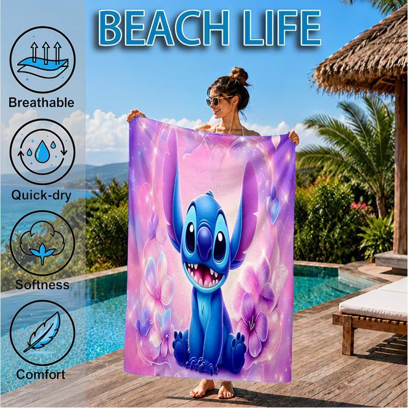 Cartoon Sti-Alien Artwork Printed Microfiber Beach Towel, Soft And Absorbent, Quick-Dry, Ideal for Summer Travel, Beach Essential, Swimming Pool