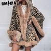 Autumn Winter Fur Collar Cape Cardigan Leopard Cape Sweater for Women