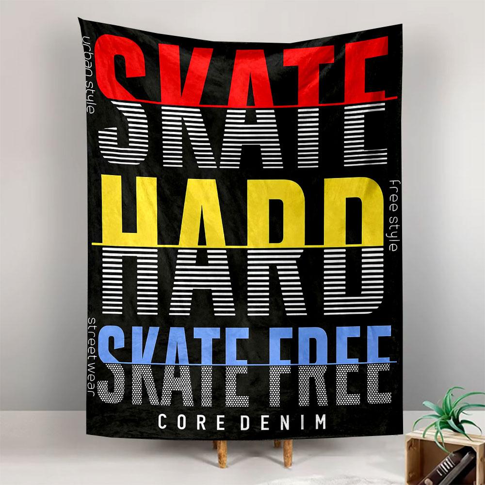 Wall Tapestry Skate Hard Skate Free Stacked Typography Red Yellow Blue Urban Street Style Decor for Teen Room Dorm Gift