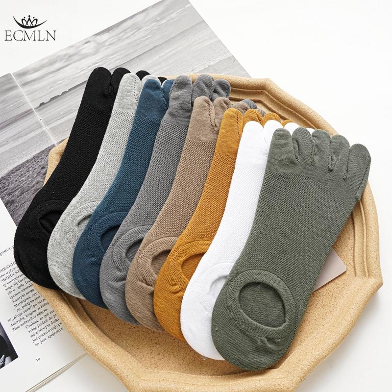 Мужские носки с пятью пальцами, летние, простые, однотонные, с неглубоким носком, короткие, дышащие, универсальные, повседневные, с разделенным носком