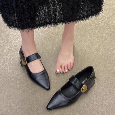 Нежные туфли Мэри Джейн детские весна и осень новые заостренный носок с юбкой коричневые на низком каблуке одинарные туфли модная девочка