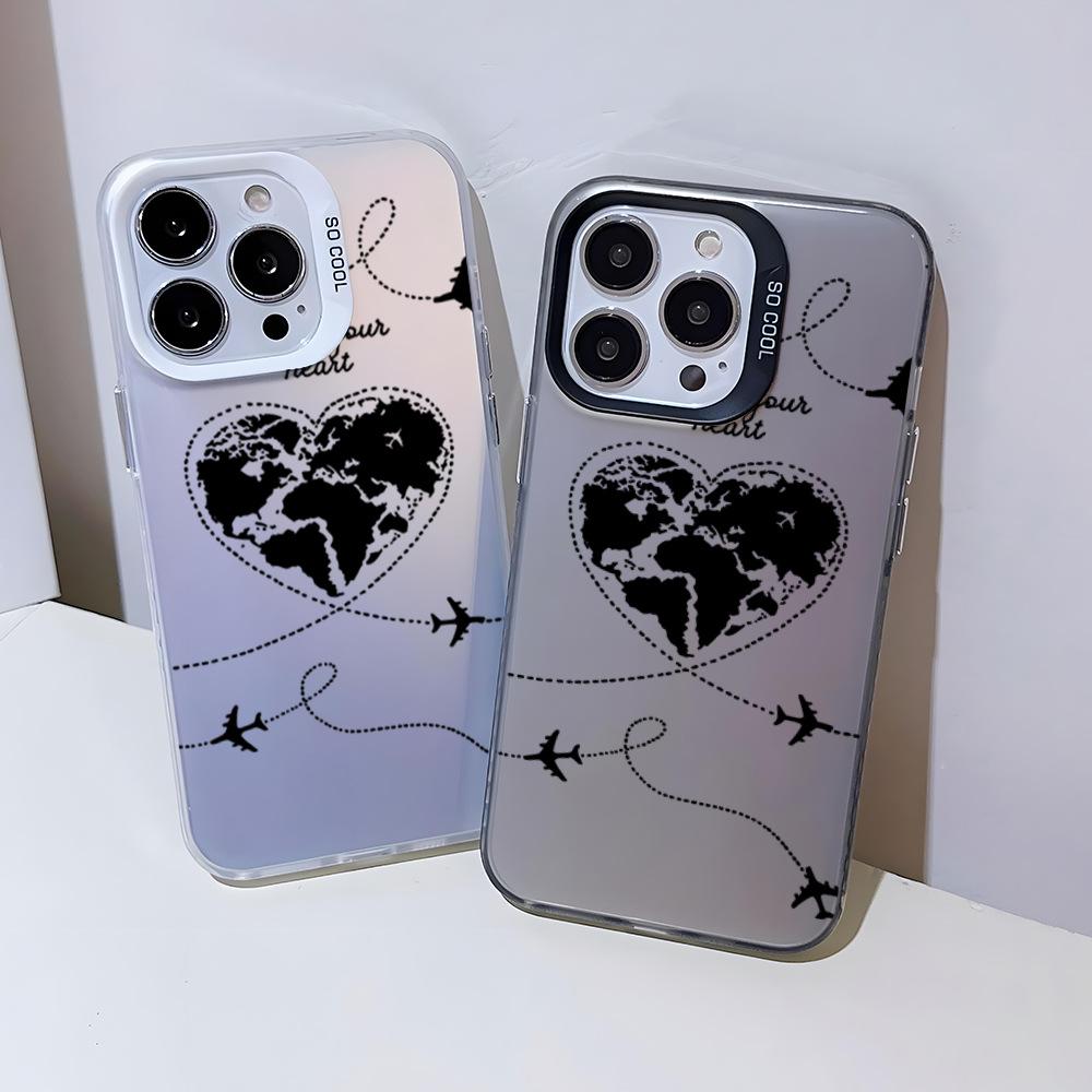 New love plane couple iPhone17 mobile phone case Apple 16Pro anti-drop IMD color silver 15pm