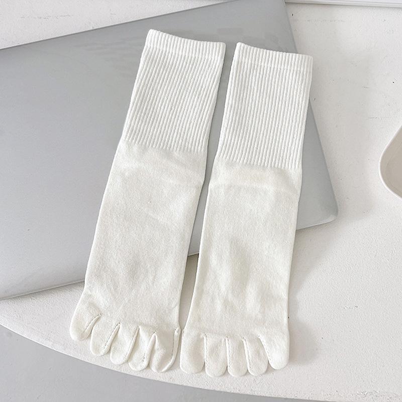 1 пара носков Harajuku из органического хлопка с пятью пальцами, мягкие чулки, эластичные носки с пальцами, женские носки средней длины, однотонные, дышащие