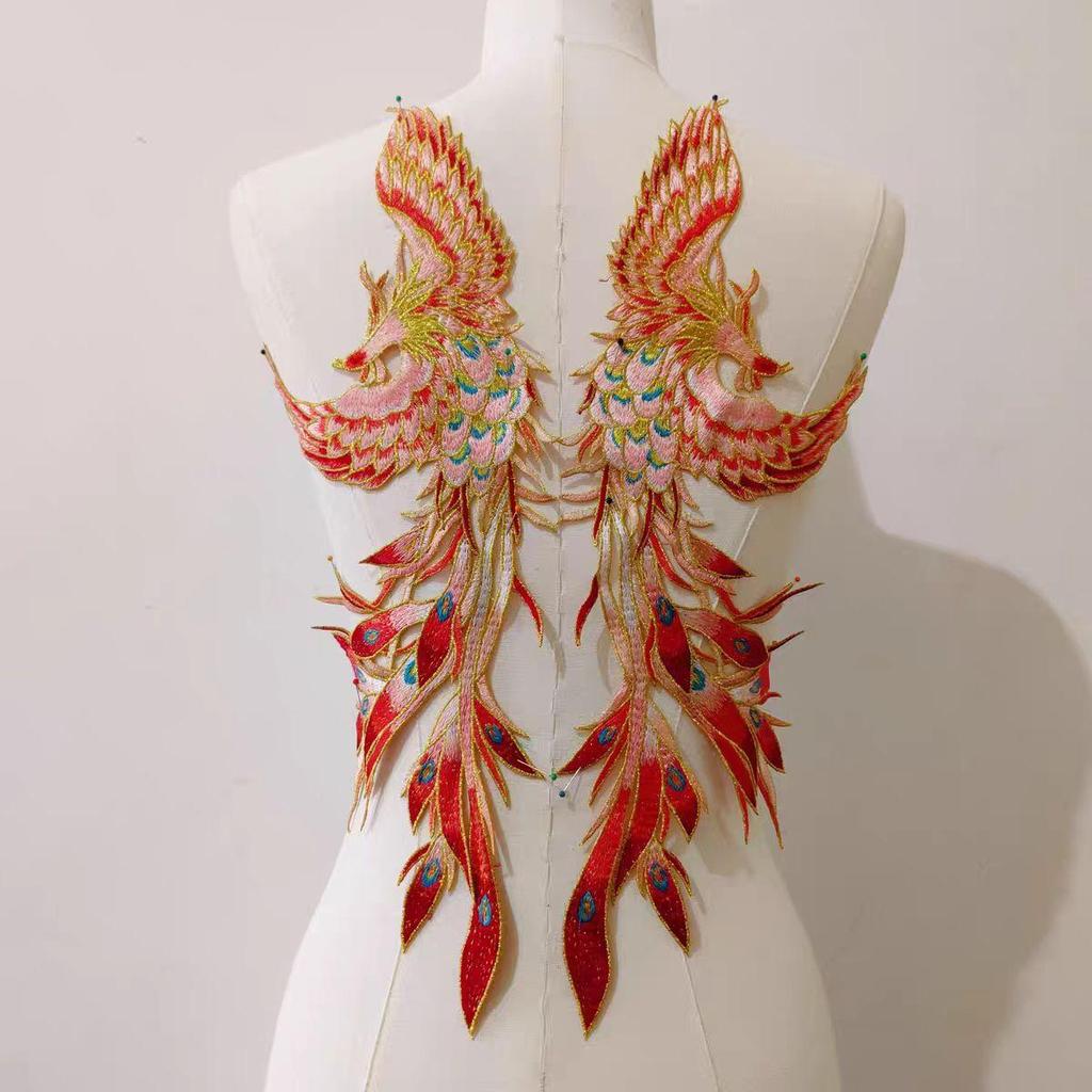 1 пара нашивок с вышивкой феникса, пришивные аппликации для свадебного платья, костюма, одежды