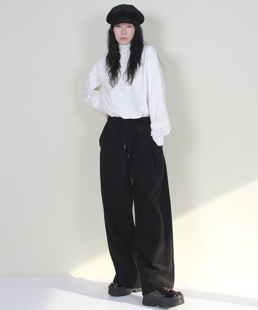Deumakeu Широкие вельветовые брюки на одной складке с эластичным поясом Черные