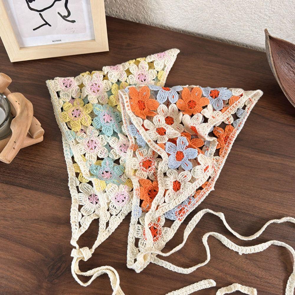 Тюрбан Вязаная Повязка на Голову Цветочная Вязаная Бандана Милый Женский Шарф для Волос Девочки