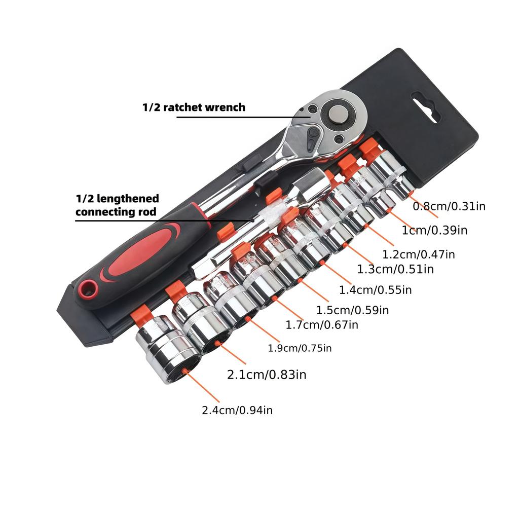 Набор из 12 штук инструментов для ремонта автомобилей, большой трещоточный ключ 1/2, набор быстросъемных торцевых ключей с установленным трещоточным инструментом