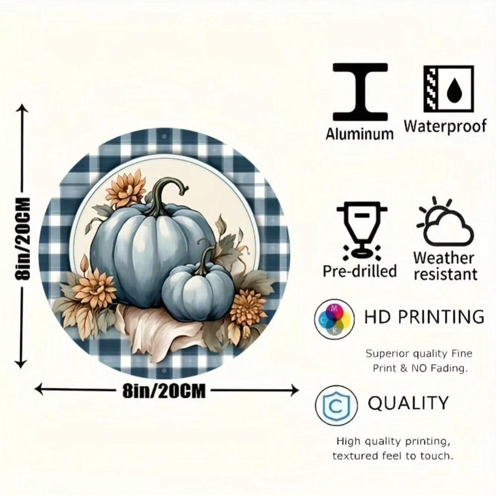 8x8 Inch Blue Pumpkin Metal Wall Art Round Wreath Sign Halloween Christmas Home Decor