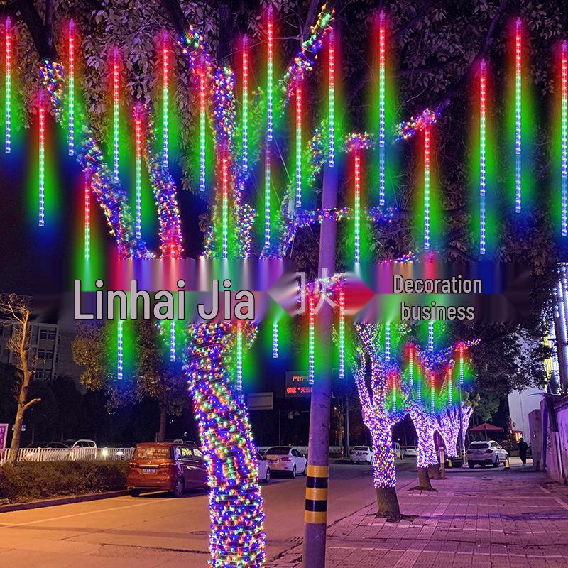 Светодиодные метеоритные огни на солнечной батарее для уличных рождественских и праздничных украшений, подвесные гирлянды для дерева