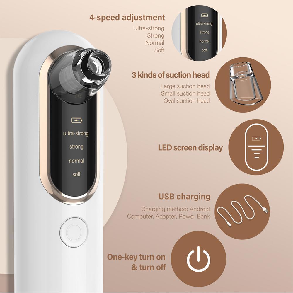 Blackhead Remover Vacuum Usb Rechargeable Pore Cleaner-3 Suction Power, 4 Modes