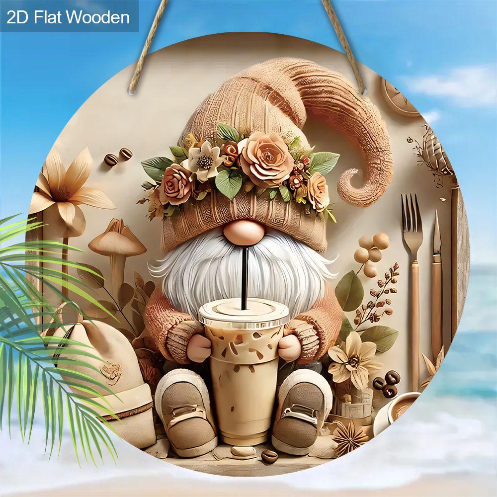 2D Plane Hanging Decorative Signs, Interior Wall or Door Decoration, the Pattern Is Dwarf and Milk Tea, Interesting Gifts for Family and Friends