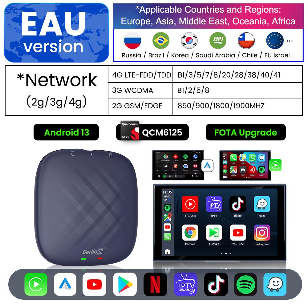 Carlinkit Android 13 Carplay Ai Box 8GB 128GB QCM6125 8-ядерный CarPlay Android Auto Беспроводной для Онлайн ТВ Netfilx Youtube IPTV
