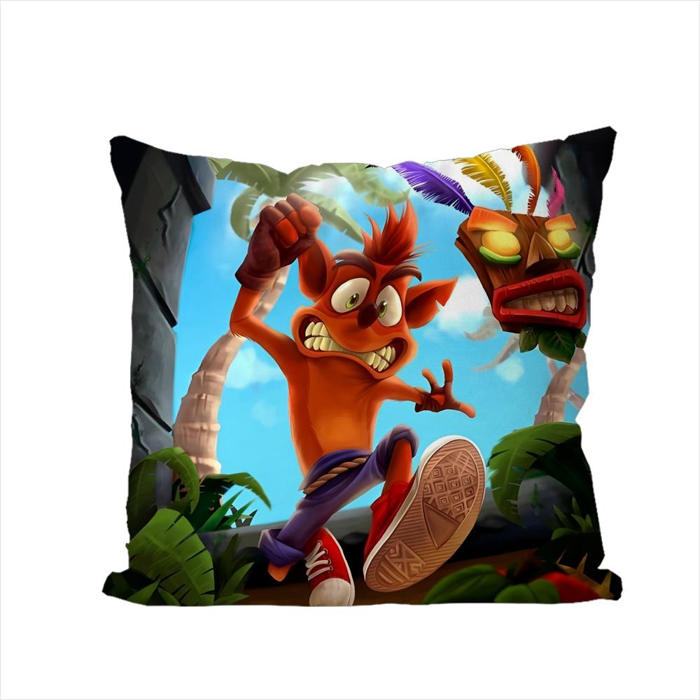 CCrash Bandicoot Pillow Case For Car Sofa Decorative Home Doublesided Print Plush Square Throw Pillow Cushion Cover