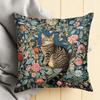 Vintage William Morris Style Cat Pillow Cover Floral Botanical Print Teal Turquoise Cushion Case For Sofa Couch Home Decor