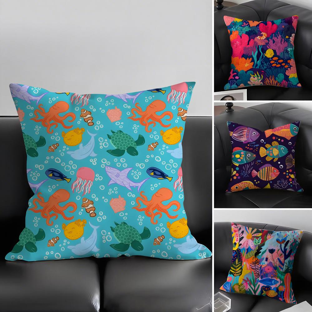 Marine Life Fashion Cushion Cover Pillowcase Ultra Soft Skin Friendly Fabric Cloud Like Comfort Concealed Zipper