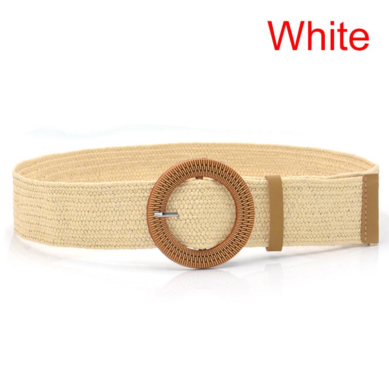 Summer Women'S Elastic Band Round Buckle Retro Bohemian Braided Dress Belt